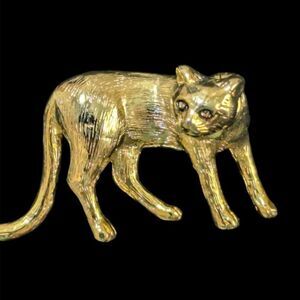 Gold-Tone Textured Cat Brooch Vintage Elegant  Pin Jewelry